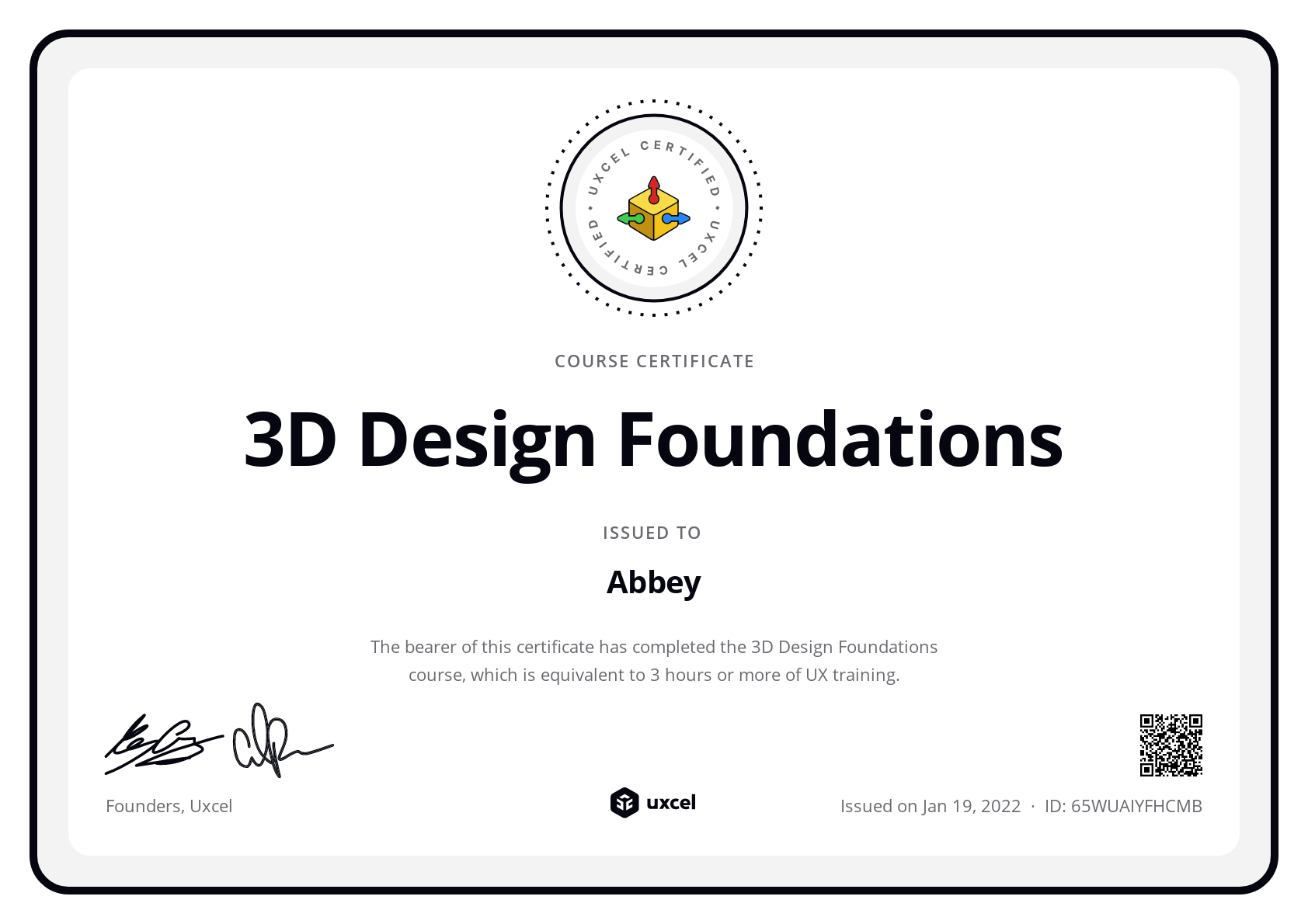 Abbey's certificate